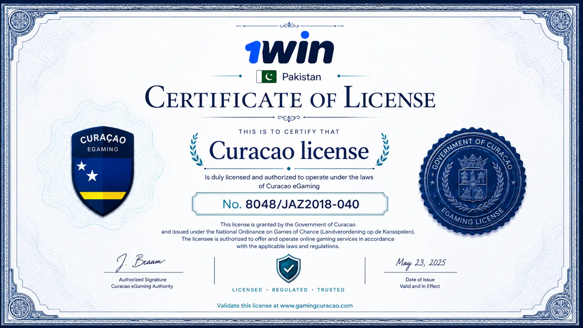 Play at the legal and safe 1win casino.