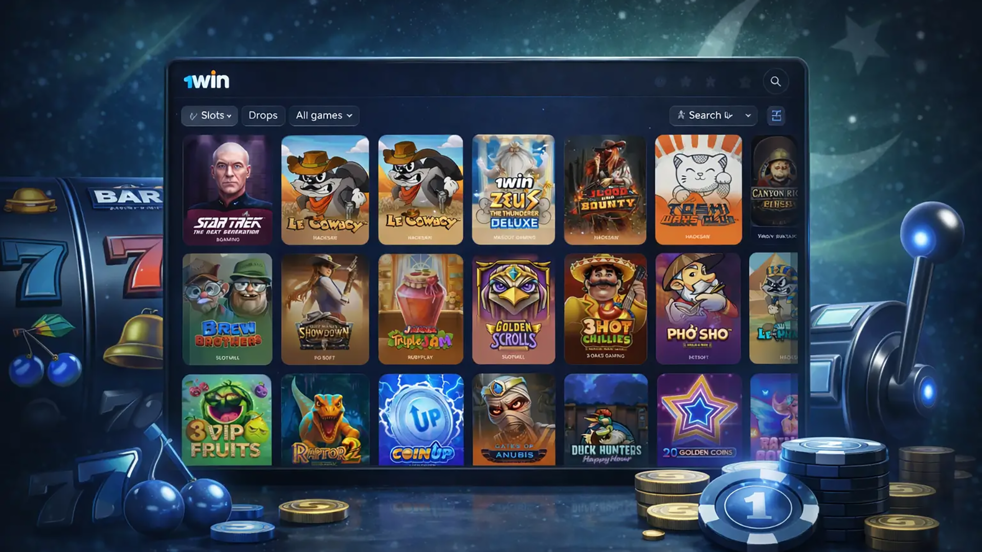 1win Pakistan slot games library featuring a wide selection of online slots and casino titles available on the official platform