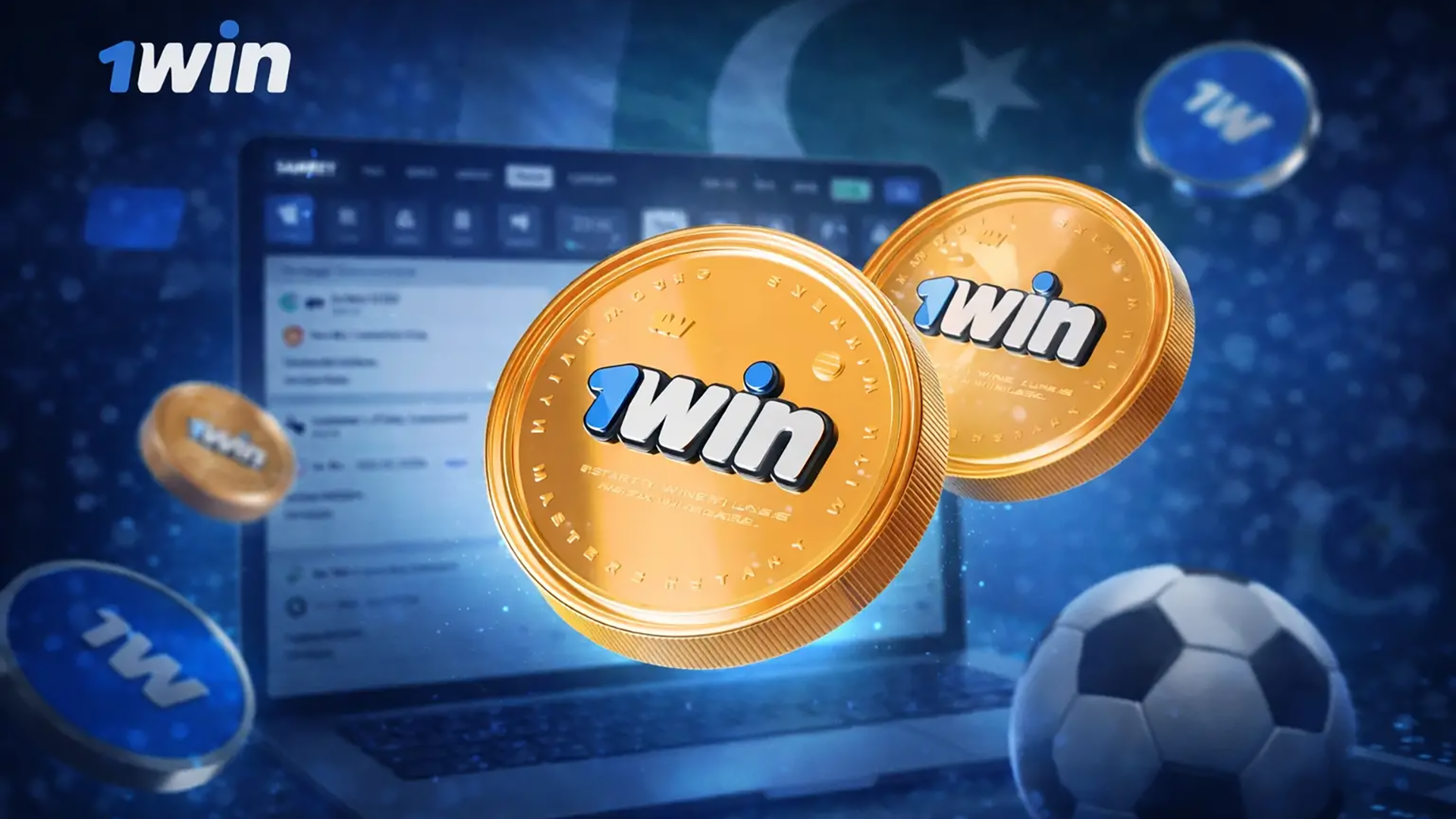 1win Pakistan free money rewards shown as branded 1win coins, highlighting bonus points and loyalty rewards for active online betting users