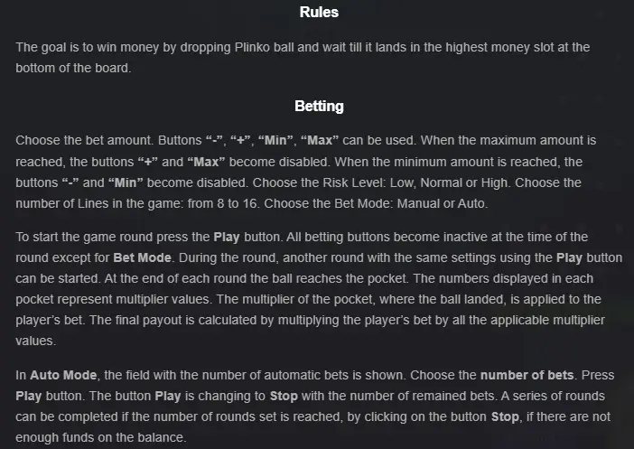 Plinko casino game rules