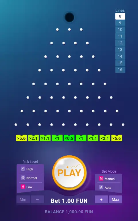 Plinko 1win APK interface