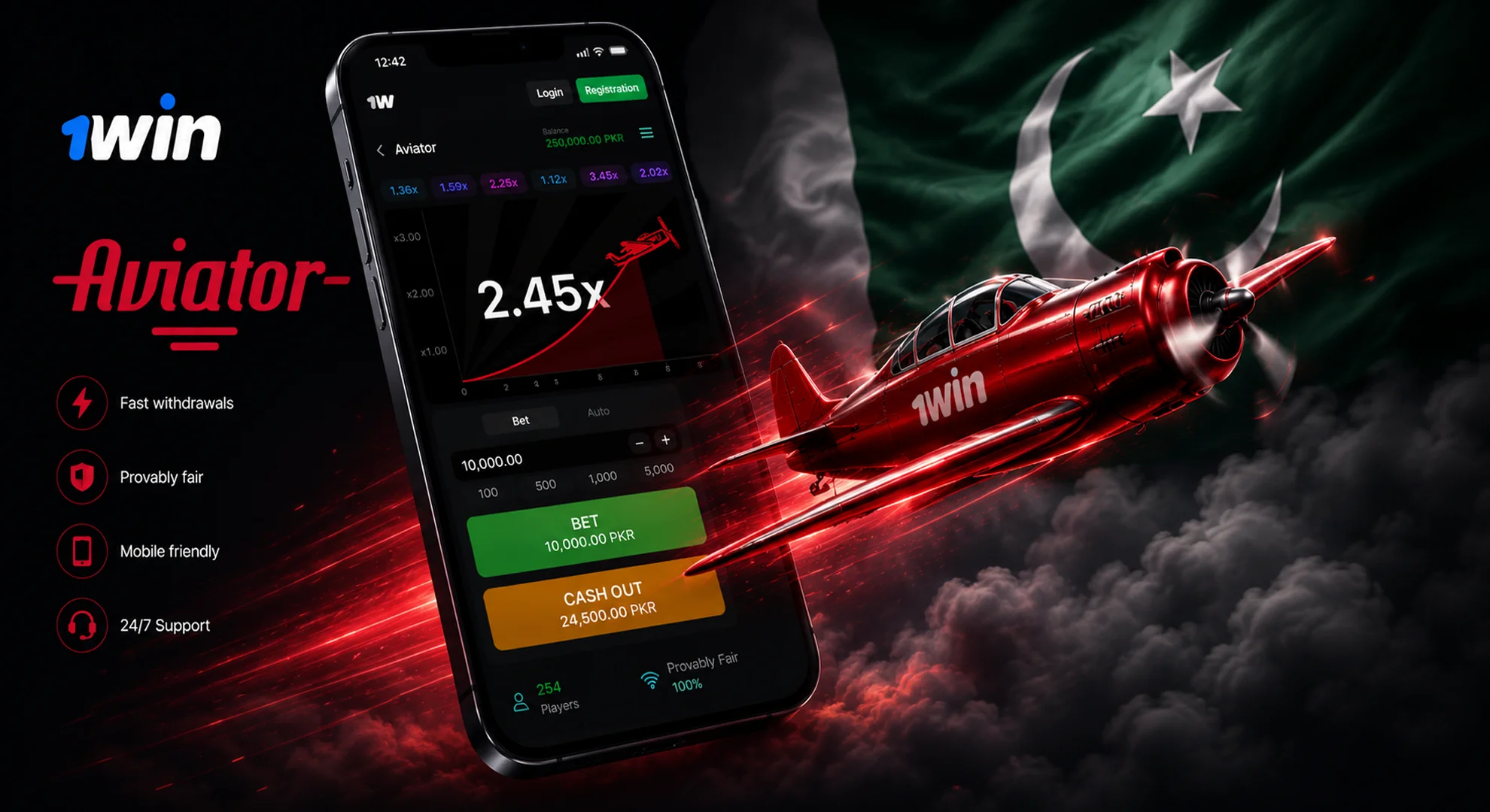 Play Aviator on the 1win app.