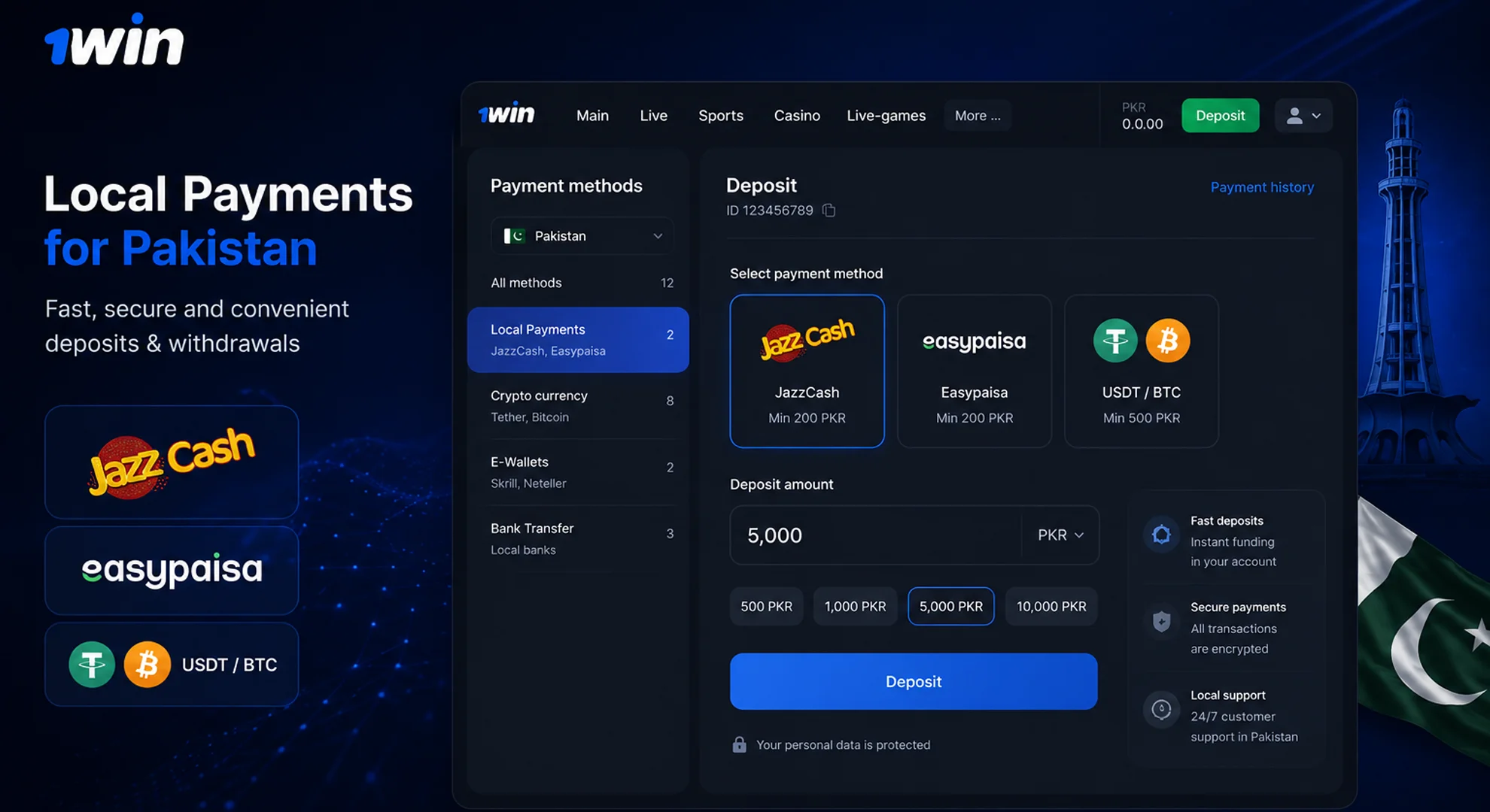 Payment methods for betting on 1win.