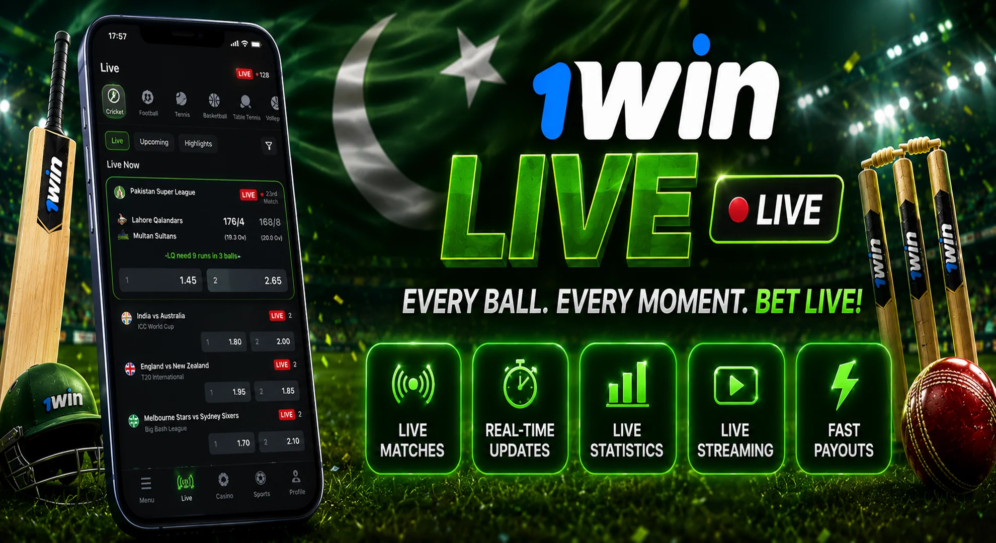 Bet on 1win cricket live during the match.
