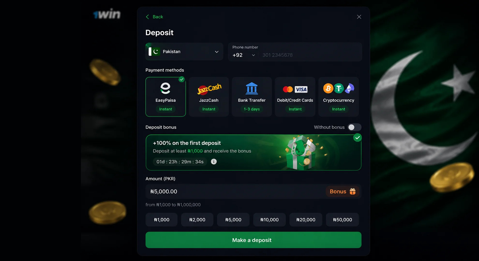 Enter the deposit amount.